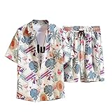 [ANGELCITY] 夏 アロハシャツ セットアップ メンズ 半袖シャツ ショートパンツ 上下セット 花柄 Tシャツ ハーフパンツ 2点セット 短パン ビーチシャツ プリント ハワイシャツ カジュアル 通気性 軽量 旅行 海辺 大きいサイズ おしゃれ L101 (TYPE-12, 3XL)
