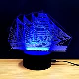 テーブルランプ3D創造性光るヨットLEDナイトライトベッドルームベッドサイドランプホリデーギフト,Blue