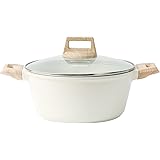 CAROTE カローテ 両手鍋 卓上鍋 20cm IH対応 PFOA PFOS フリー マーブルコーティング くっつきにくく手入れ簡単 煮物 カレー シチュー 強化ガラス蓋付き ベージュ１年保証「アイスクリーム」シリーズ(20cm)