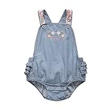 子供服 ロンパース カバーオール 女の子 夏 吊りカバーオール デニムカバーオール 刺繍 花柄 可愛い 袖なし ベビー おしゃれ