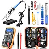 ETEPON はんだごてセット 8-in-1 温度調節可能（200℃～450℃）60W 110V ON/OFFスイッチ付き 大型LCD 読みやすい 家庭/外出用 電作キット安全作業 携帯便利 ET00