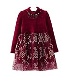 WIN キッズワンピース フォーマル女児 キッズ 服 子供 長袖 女の子 ガールズ ワンピース 韓国スタイル 結婚式 発表会 入園式 入学式 卒園式 卒業式 七五三 パーティー (130cm, ワイン
