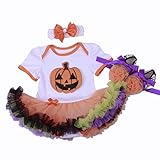 Gmasking 子供ドレス 女の子ワンピース リボン飾り付き 一歳プレゼント カボチャ図案 ハロウィンデザイン (L(6-12Months), セット2)