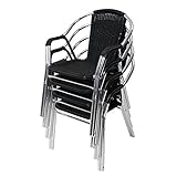 人工ラタンチェア 4脚セット ブラック 籐 肘掛けカバー付き 家具 ファニチャー インテリア おしゃれ スタッキングチェア chair 椅子 チェア 南国 アジアン バリ風 リゾート カフェ ベランダ