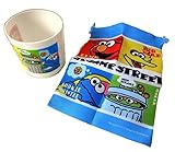 セサミストリート プラコップ＆巾着セット ディズニー キャラクターグッズ 子供用 入学用品 (巾着ブルー)