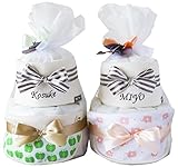 出産祝い おむつケーキ GOTS認証 北欧 オーガニック 今治 タオル 名入れ おしゃれ (オムツS, アップルグリーン スタイ)