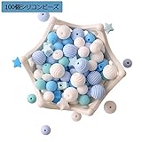 Mamimami Home 噛がため おしゃぶり 青い 100個 シリコーンビーズ コットン糸 クラスプ ペンダント DIY 授乳看護用ジュエリー 歯固め ネックレス ブレスレット 赤ちゃんの玩具 内