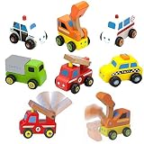 Viga Wooden 6 Piece Mini Vehicle Set - Deluxe Wooden Vehicle Set Has Been Beautifully Painted and Cr