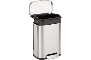 Amazonベーシック ゴミ箱 5l(5リットル) ソフトクローズ 静音 ふた付き ペダル付き スチール製 ステンレススチール おしゃれ 長方形 シルバー