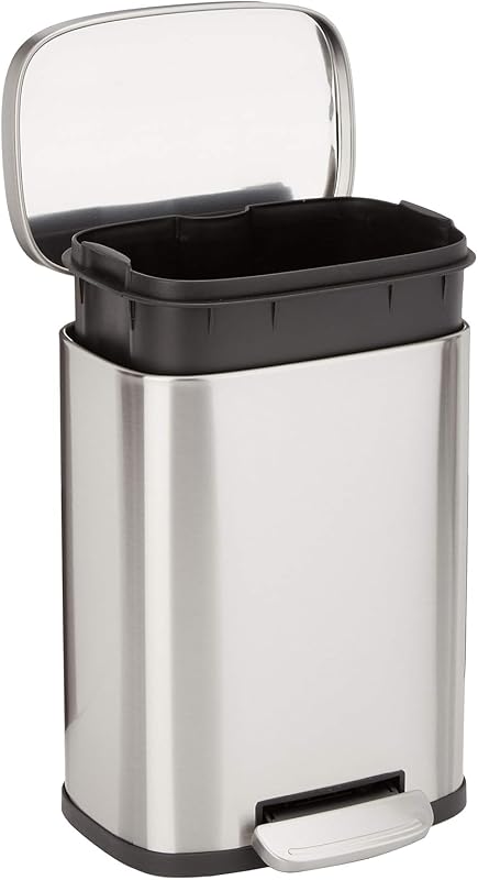 Amazonベーシック ゴミ箱 5l(5リットル) ソフトクローズ 静音 ふた付き ペダル付き スチール製 ステンレススチール おしゃれ 長方形 シルバー