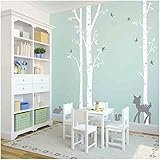 Owl Hills 3 White Birch Trees with Fawn, Bunny, Squirrel and Birds Wall Stickers, Grey [並行輸入品]