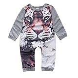 Lovely Newborn Kids Baby Boy Girl Infant Tiger Print Jumpsuit Rompers (Size:24M, Gray) by FEITONG