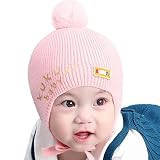 Honhuiベビー女の子男の子の帽子子供キッズコットンビーニーニットLetter綿キャップ One Size ピンク