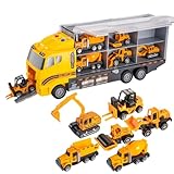 Apaeofl 建設車両セット収納車 ミニカーセット 車おもちゃ 工事マップ付き 建設車両 はたらく車 工事カー 作業車両 室内遊び 男の子 誕生日 プレゼント 贈り物 クリスマス 無料ステッカー (6台,エンジニアリングコンテナトラック)