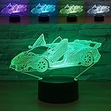 3dレース車夜ライトテーブルデスクOptical Illusionランプ7色変更ライトLEDテーブルランプXmasホームLove Brithday子供キッズ装飾おもちゃギフト