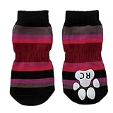 犬用靴下 PAWKS（パウクス） L パープルストライプ 4個入り [並行輸入品]