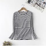 KLUMA　Tシャツ　レデイース　授乳服　マタニティ　授乳口　長袖　すっきりネックライン　授乳トップス　マタニティウェア　柔らかコットン　縞模様