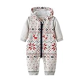 Hzjundasi 赤ちゃん 男の子 女の子 クリスマス エルク パターン ロンパース 新生児 長袖 コットン フード付き 保暖 防寒 ジャンプスーツ 秋冬 クリスマス パーティー アウターウェア ベ