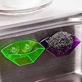 Generic Blue : Double Suction Cup Sink Shelf Soap Sponge Drain Rack Kitchen Bathroom Sucker Storage 