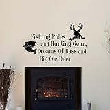 toonol国壁デカール引用符釣り極とハンティングギア夢のBass and Big Ole Deer寝室子供部屋壁ステッカー、35 x 57 cm