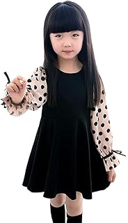 Amazon 子供ドレス 女の子 ワンピース ピアノ 発表会 ガールズドレス フォーマルドレス ふんわりお袖がキュート ドット柄 切り替え 秋 冬 ブラック 黒 キッズ ガール 子供服 ワンピース チュニック 通販