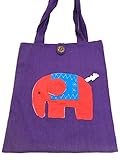 ゾウ刺繍入りトートバッグ　パープル [並行輸入品]