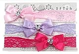 Cute lace baby headband with diamante satin bow by Soft Touch Bright Pink Mix by Soft Touch