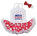 [キッズコーナー] アメリカの独立記念日 7月4日 Independence Day ベビー服 ヘアバンド付き ワンピースドレス チュチュ (America Independence Day, 0-6