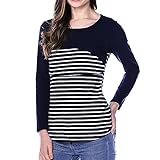 Decdeal レディース マタニティストライプ 看護 母乳 授乳服　 シャツ ロングスリーブ トップ服