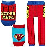 【くつした】【スパッツ】【ベビー】3点セット★ニットスパッツ×くるぶしソックス2足(10～15cm）セット★　SUPER HERO×SUPER BABY (スパッツ95cm)
