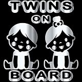 TREZ TWINS ON BOARD 双子 ツインズ BOY&GIRL 男の子 女の子 兄妹 姉弟 ステッカー 【BABY IN CAR】 (ミラーシルバー)