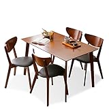 ダイニングテーブル ダイニングセット 5点セット 天然木 4人掛け チェア座面 PVCレザー ブラック