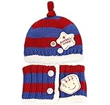 WIN 帽子&マフラー セット 耳も首もふんわりあったか ベビー キッズ ニット帽 防寒グッズ マフラー 防寒対策 ギフトに最適 (ブルー)