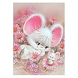 5dダイヤモンド壁絵画、ピンク小さなマウスパターンクロスステッチ刺繍リビングルームペットショップDIY装飾