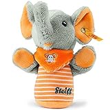 Steiff Trampili Elephant Grip Toy With Rustling Foil (Grey/Orange) by Steiff