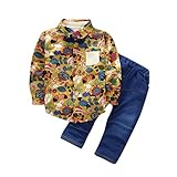 男の子　ベビー服　　Karchi　2点セット　　Ｔシャツ＋ジーンズ　縞柄　かっこいい　ベビー服　プレゼント　子供服　出産祝い　お誕生日　　春秋　パジャマ 普段着 (90, 黄色い)