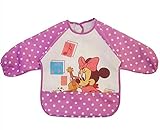 ベビー 長袖 エプロン 子供 幼児 スモック 食事用 ディズニー柄 キャッチポケット付き 全3色 1歳 2歳 (紫)