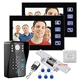 7インチ液晶モニター2ビデオRFIDパスワードアクセスコントロールシステムDoorPhoneインターコムシステムキット+ NO-電気ストライクドアロック