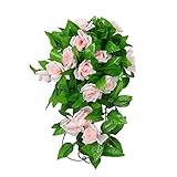 VORCOOL シルク造花 ローズ 人工藤 観葉植物 花輪 花装飾 ガーランド 壁掛けインテリア 吊り飾り 誕生日結婚式ウェディングパーティデコレーション用品 家庭ホーム庭用 雑貨 撮影道具（ライトピ