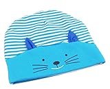 CANIS ベビー 赤ちゃん 新生児用 帽子 キャップ 子ども 子供 幼児 耳 付き 女の子 男の子 猫 プリン 可愛い ハット (ブルー)