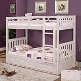 American Furniture Classics Twin Over Bunk Bed with 3 Drawers, Medium, White [並行輸入品]
