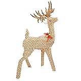 Northlight Seasonal Pre-Lit Brown and White Striped Chenille Reindeer Yard Art Decoration 48.5【クリスマス
