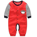 エルフ ベビー(Fairy Baby)新生児パジャマ 長袖カバーオールロンパース 前開き 90cm 猿レッド