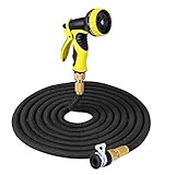 PLUSINNO　伸縮ホース　散水ホース　伸びるホース　魔法のホース　三層構造ゴム　3倍に伸びる　9パターン散水ノズル　ノズル付き　ガーデニング　花園　洗車　掃除用　ブラック【1年間の安心保証】(15