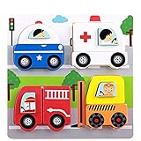 木のおもちゃ 交通車 立体パズル 乗り物 ごっこ遊び パトカー 救急車 工事車 消防車 組み合わせ 子供知育 積み木 おもちゃ