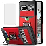 NKECXKJ Pixel 7a 用ケース, Pixel7a スマホケース + Google Pixel7 a 强化 ガラス フ フィルム 財布型カード収納 横置き機能リング スタンド 耐衝撃 Case Cover googlepixel7a グーグルピクセル7a ピクセル7a googleピクセル7a ケース 背面 カバー レディース メンズ (レッド 赤）