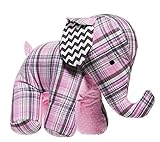 Pink Plaid and Chevron Elephant Patterned Cotton Plush by Blossoms & Buds [並行輸入品]