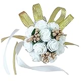 Arlai 3個ブライド手首コサージュウェディング装飾花人工ダンス手花 diameter 2.75 inch bfm064-white