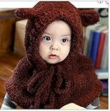 WIN 選べる3色 ネックウォーマー フード 付き フードウォーマー ニット帽 マフラー ベビー キッズ 赤ちゃん 子 子供 用 かわいい 防寒 (コーヒー色)