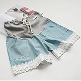 マタニティー ショットパンツ 妊婦ズボン ショート丈 ボトムズハイウェスト楽チンかわいいルームパンツ　大きいサイズ お出かけ おしゃれ サイズ調整可 (L, ライトブルー)